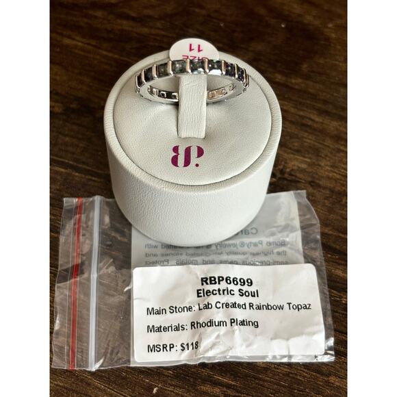 Bomb Party RBP6699 Electric Soul Lab Created Rainbow Topaz Rhodium Size 11 - Picture 4 of 4